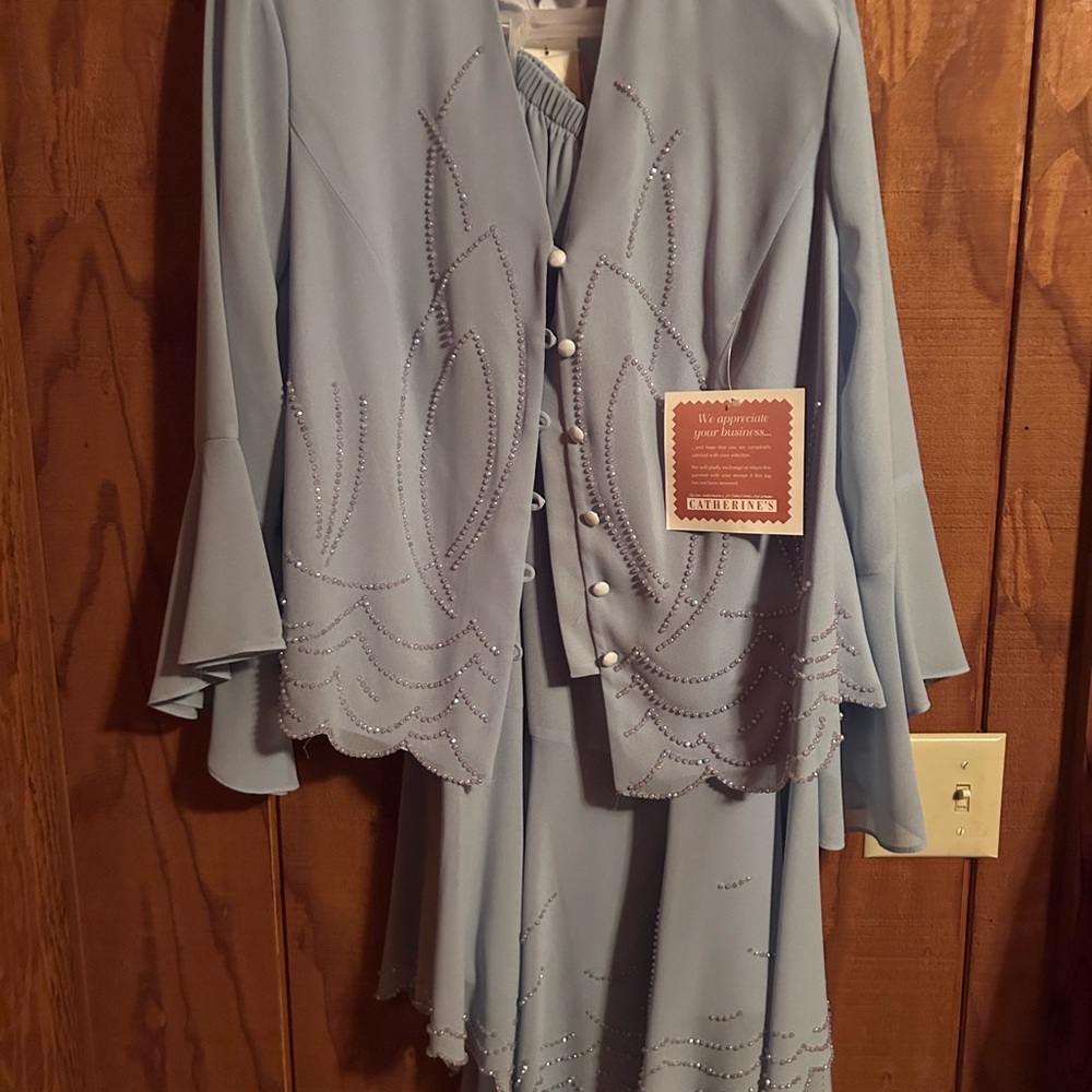 J.R. Nites Elegant Light Blue Women's Formal Suit and Skirt Set